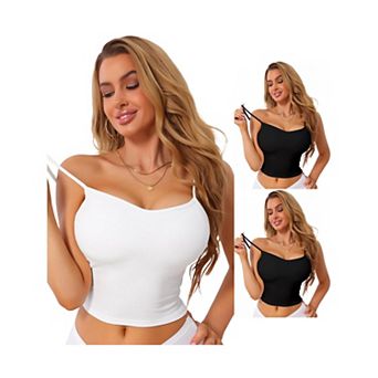 3 Packs Women's Built in Bras Crop Top Slim Fit Spaghetti Straps Going Out Basic Cami