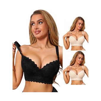 3 Packs Women's Underwire Bra Lace Bralettes Full Coverage V Neck Supportive Bras