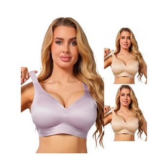 3 Packs Women's V Neck Seamless Wireless Bra Wide Strap Soft Support Full Coverage Minimizer