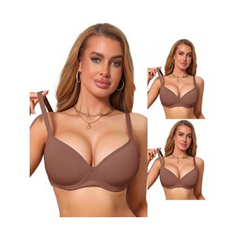 3 Packs Womens Smoothing Underwire Bra Plunge Push Up Supportive Bralette