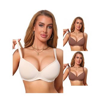 3 Packs Womens Smoothing Underwire Bra Plunge Push Up Supportive Bralette