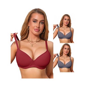 3 Packs Womens Smoothing Underwire Bra Plunge Push Up Supportive Bralette