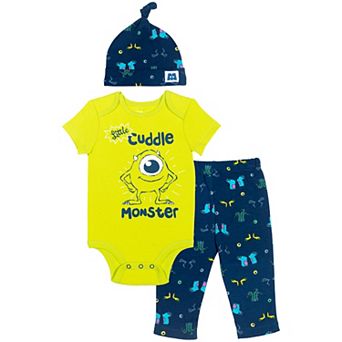 Disney's Monsters Inc. Mike Wazowski New Baby 3 pc Bodysuit Pants and Hat Set