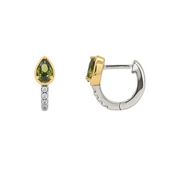 PRIMROSE 14k Gold Flash Plated & Fine Silver Plated Two Tone Pave Cubic Zirconia Hoop Earrings