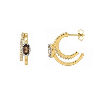 PRIMROSE Fine Silver Plated & 14k Gold Flash Plated Two Tone Oval Pave Cubic Zirconia Post Double Hoop Earrings