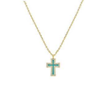 PRIMROSE 14k Gold Flash Plated Pave Cubic Zirconia & Enamel Cross Pendant Necklace