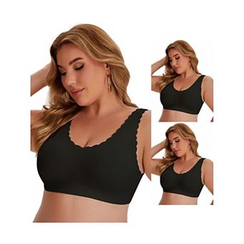 3 Packs Bras for Women Waved Edge Wireless Push Up Tshirt Full Coverage Bralettes