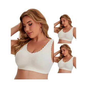 3 Packs Bras for Women Waved Edge Wireless Push Up Tshirt Full Coverage Bralettes