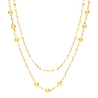 14k Gold Over Sterling Silver Polished Cable & Saturn Bead Station Chain Necklace