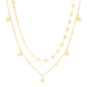 14k Gold Over Sterling Silver Polished Sterling Silver 2 pc Layered Satellite Chain Necklace Set