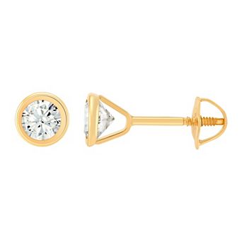 14k Gold Bezel Set Cubic Zirconia Button Stud Earrings