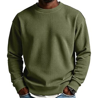 Men's Crew Neck Long Sleeve Waffle Knit Sweatshirt