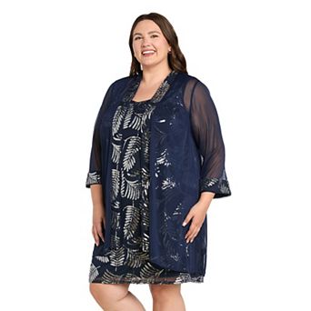 Plus Size R&M Richards Leaf Sequin 2 pc Jacket Dress Set