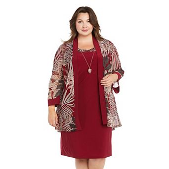 Plus Size R&M Richards Puff Print Mesh Jacket & Tank 2 pc Dress Set