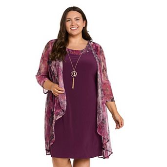 Plus Size R&M Richards Crinkle Metal Knit 2 pc Jacket & Dress Set