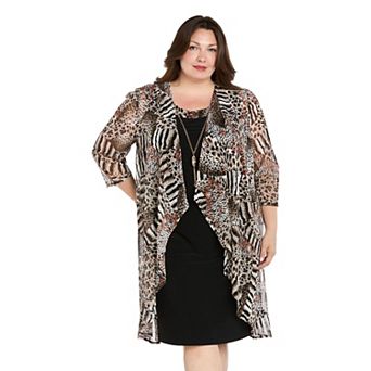Plus Size R&M Richards Mixed Animal Print Jacket Dress 2 pc Set