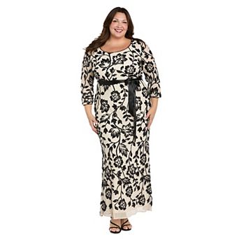 Plus Size R&M Richards Long Sleeve Floral Beaded Power Mesh Dress