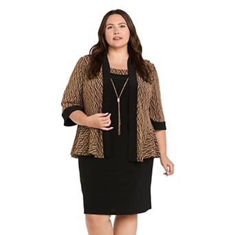 Plus Size R&M Richards Metallic Jacquard Jacket Dress with Necklace