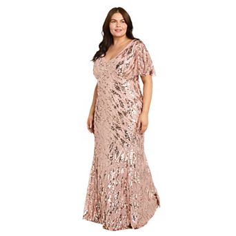 Plus Size R&M Richards Flutter-Sleeve Deco Sequin Power Mesh Gown