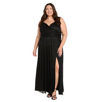 Plus Size R&M Richards Glitter Chiffon Twist-Front Slit Wrap Dress