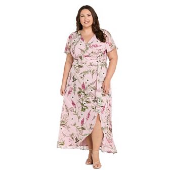 Plus Size R&M Richards Floral Print V-Neck Matte Jersey Maxi Wrap Dress