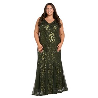Plus Size R&M Richards Sequin Floral V-Neck Mermaid Gown