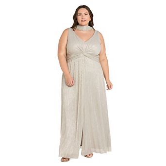 Plus Size R&M Richards Sleeveless Crinkle Metallic Twist-Front Choker Maxi Dress