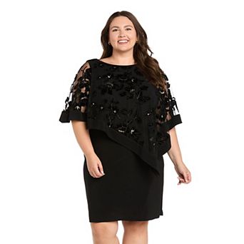 Plus Size R&M Richards Velvet Burnout Applique Mesh Poncho Dress