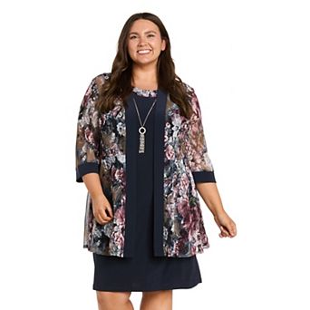 Plus Size R&M Richards Floral Power Mesh Dress 2 pc Set