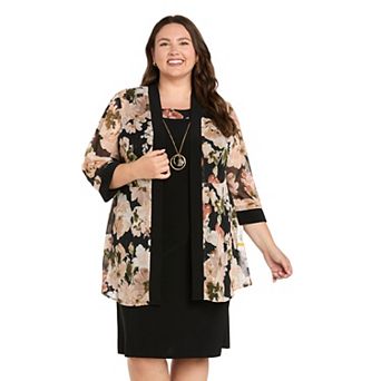 Plus Size R&M Richards Floral Chiffon Lurex Jacket & Dress 3 pc Set