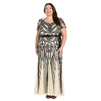 Plus Size R&M Richards Embellished Sweetheart Neck Short Sleeve Godet Gown