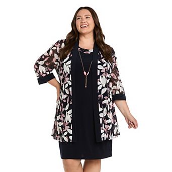 Plus Size R&M Richards Floral Mesh Jacket Dress 3 pc Set