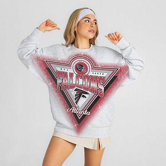 Women's Gameday Couture Ash Atlanta Falcons Chasing Victory Rhinestone Spray Oversized Fleece Sweatshirt