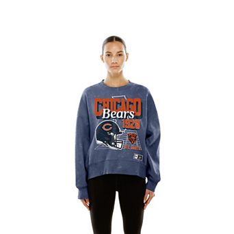 Women's New Era Navy Chicago Bears Throwback Mineral Wash Boxy Fleece Crewneck Sweatshirt