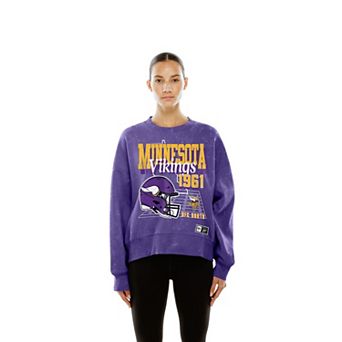 Women's New Era Purple Minnesota Vikings Throwback Mineral Wash Boxy Fleece Crewneck Sweatshirt