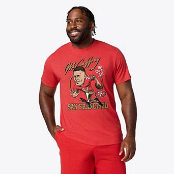 Unisex Homage Christian McCaffrey Scarlet San Francisco 49ers Caricature Player Graphic Tri-Blend T-Shirt