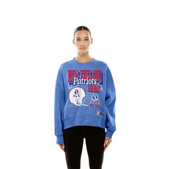 Women's New Era Royal New England Patriots Throwback Mineral Wash Boxy Fleece Crewneck Sweatshirt