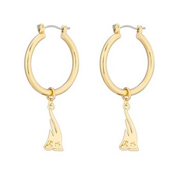 Women's LUV AJ Gold New England Patriots XL Logo Charm Hoop Earrings