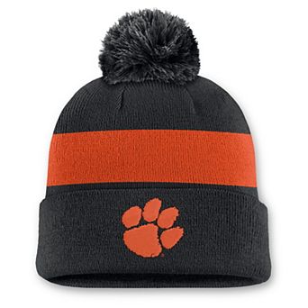 Unisex Nike Black Clemson Tigers Primetime Stripe Cuffed Knit Hat with Pom