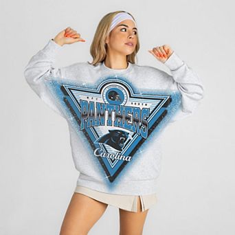 Women's Gameday Couture Ash Carolina Panthers Chasing Victory Rhinestone Spray Oversized Fleece Sweatshirt