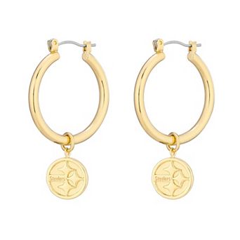 Women's LUV AJ Gold Pittsburgh Steelers XL Logo Charm Hoop Earrings