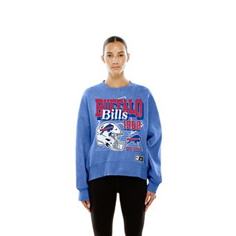 Women's New Era Royal Buffalo Bills Throwback Mineral Wash Boxy Fleece Crewneck Sweatshirt