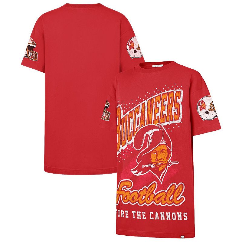 buccaneers jersey dress Women's '47 Red Tampa Bay Oversized Gemstone Swash T-Shirt Tampa