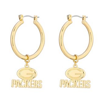 Women's LUV AJ Gold Green Bay Packers XL Logo Charm Hoop Earrings