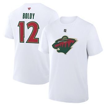 Men's Fanatics Matthew Boldy White Minnesota Wild Alternate Authentic Stack Name & Number T-Shirt