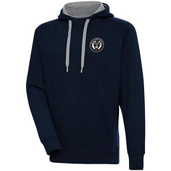 Men's Antigua Navy Philadelphia Union Brushed Metallic Victory Raglan Pullover Hoodie