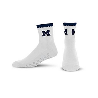 Women's PRO Compression Michigan Wolverines White Heartshape Grippers Yoga-Pilates Quarter Socks