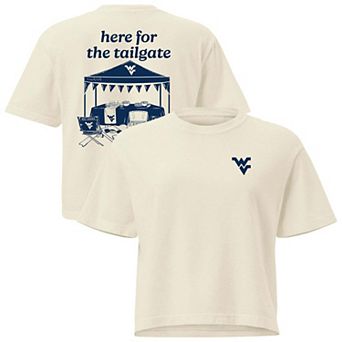 Women's Comfort Colors Cream West Virginia Mountaineers Here For The Tailgate Women's Cropped T-Shirt
