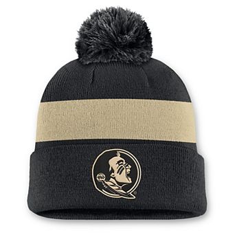 Unisex Nike Black Florida State Seminoles Primetime Stripe Cuffed Knit Hat with Pom