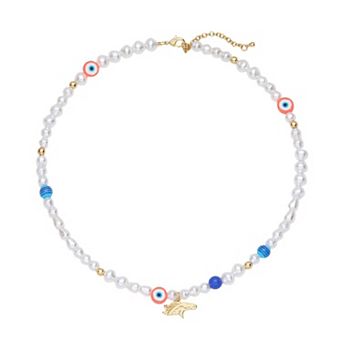 LUV AJ Denver Broncos Pearl Bead Logo Necklace